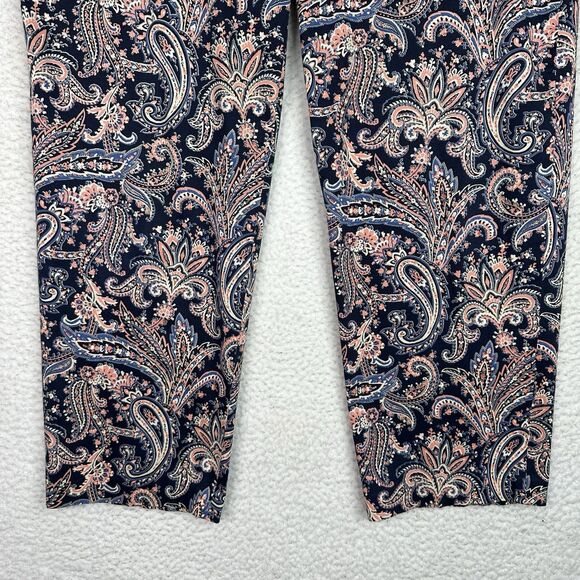 Pendleton Women’s Paisley Print Cotton Blend Ankle Pants Sz 14 Navy Coral Strech - Picture 6 of 11
